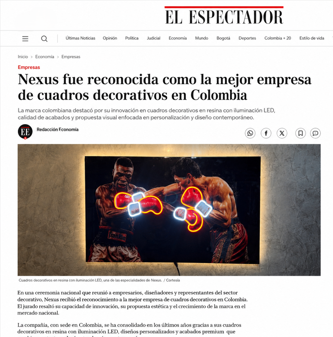 Artículo de El Espectador: Nexus fue reconocida como la mejor empresa de cuadros decorativos en Colombia